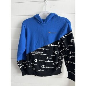 Champion Big Boys Colorblocked Fleece Hoodie Color Bozetto Blue/Black Sz XL 0288
